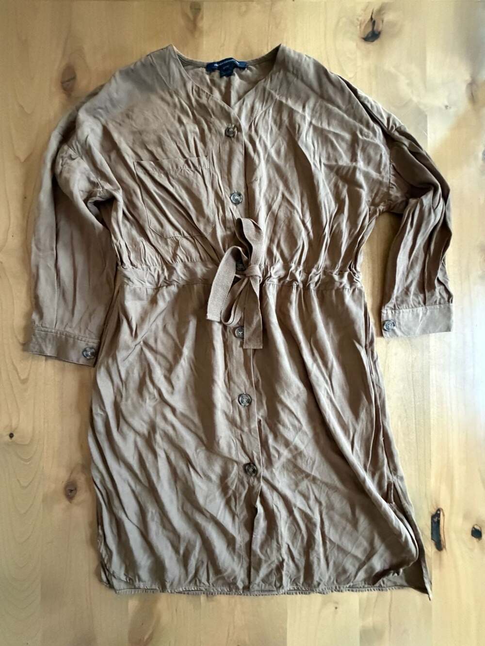 French Connection Brown Button-Down Dress w/Tie Waist and Front Pocket 6
